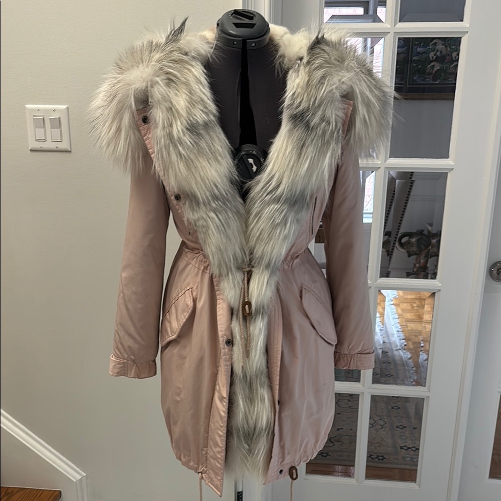 Women's Pink Fur-Trimmed Coat